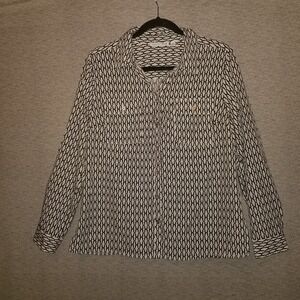 Notations Black & White Womens Medium Button Up Shirt Geometric Long Sleeve‎